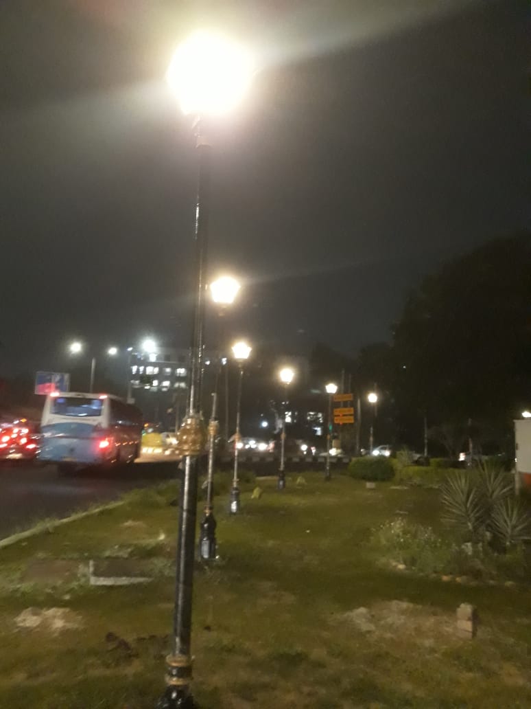 Solar High Mast light and Solar Garden Lights installed at a Roundabout in Chandigarh